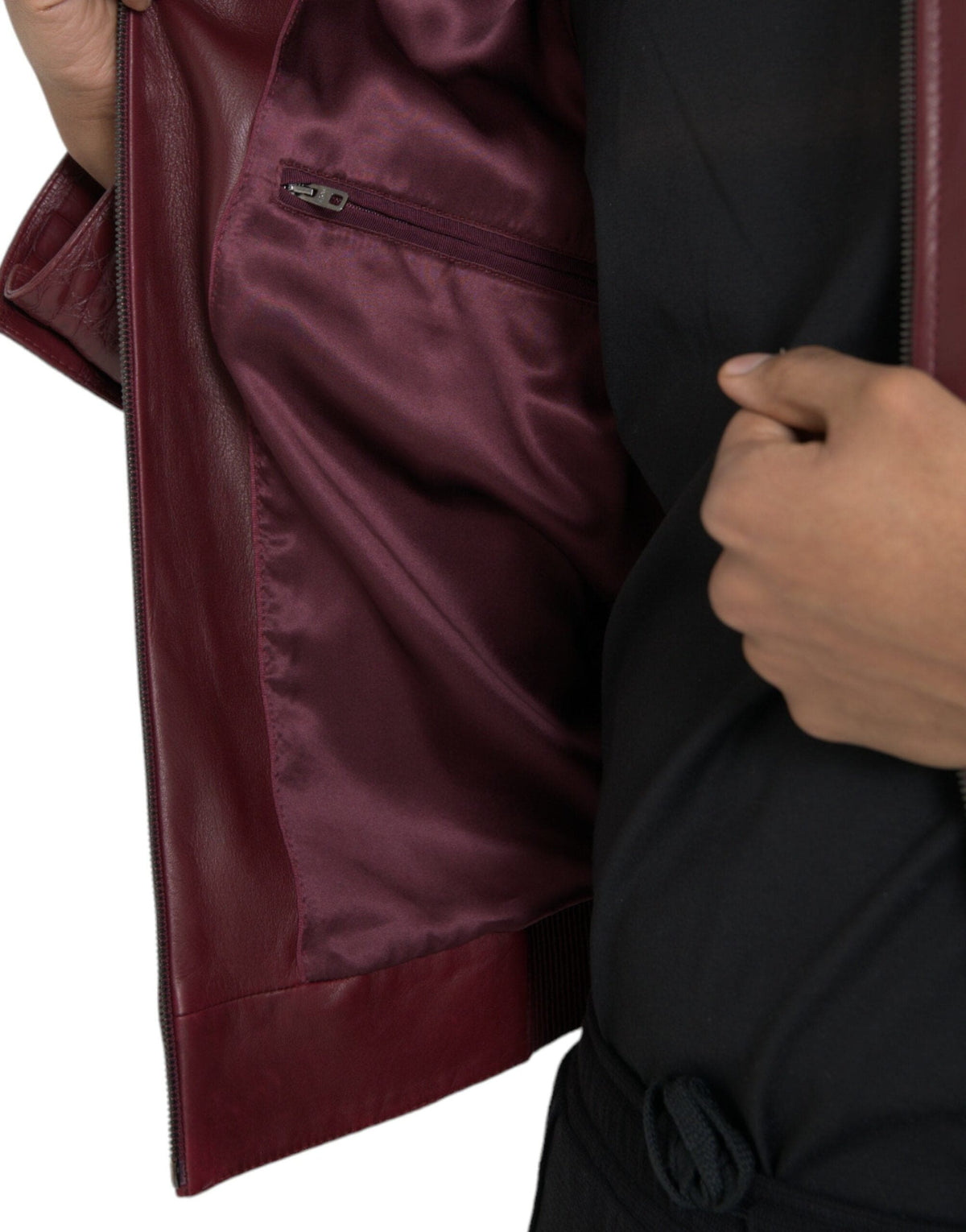 Dolce &amp; Gabbana - Veste motard zippée en cuir exotique marron