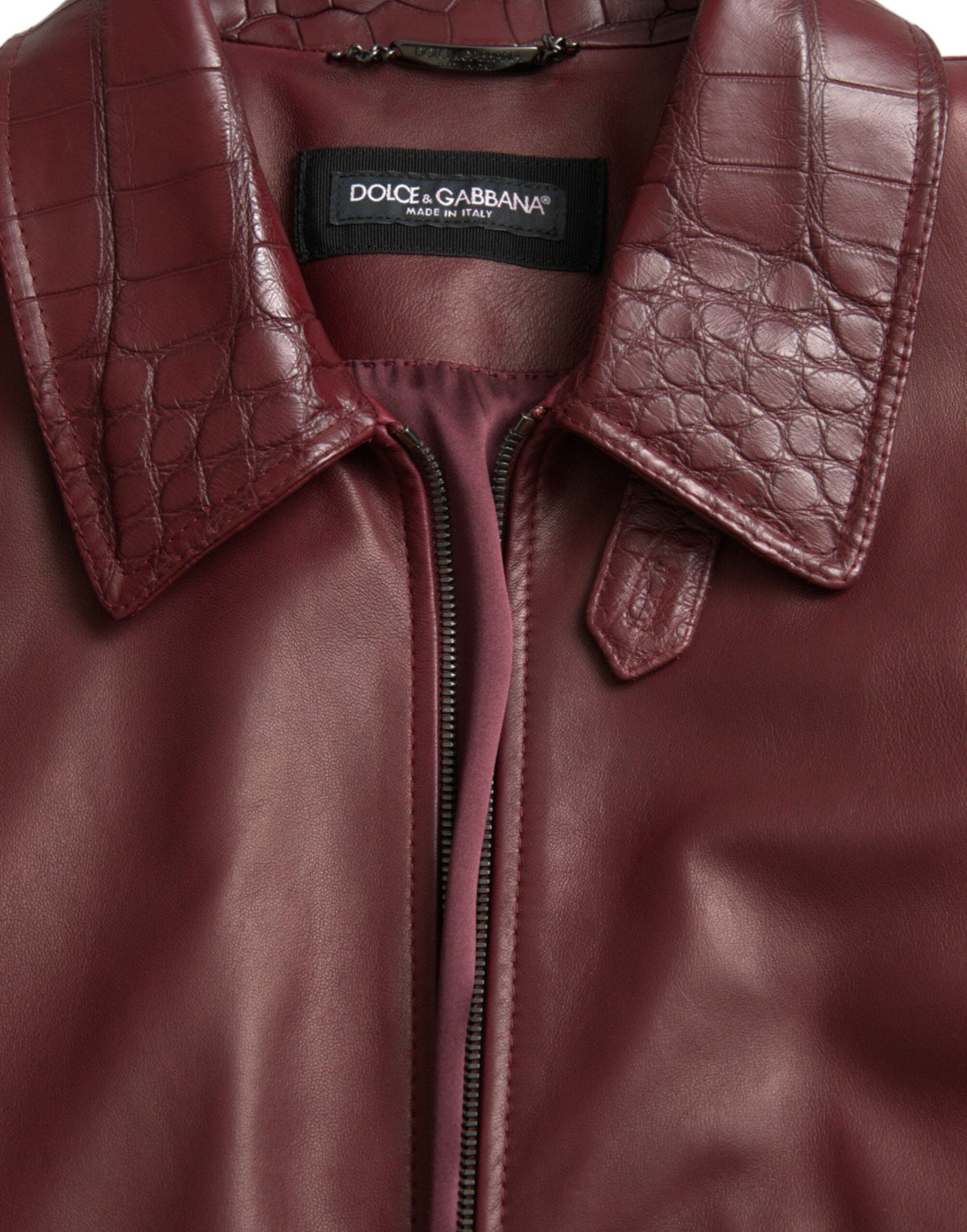 Dolce &amp; Gabbana - Veste motard zippée en cuir exotique marron