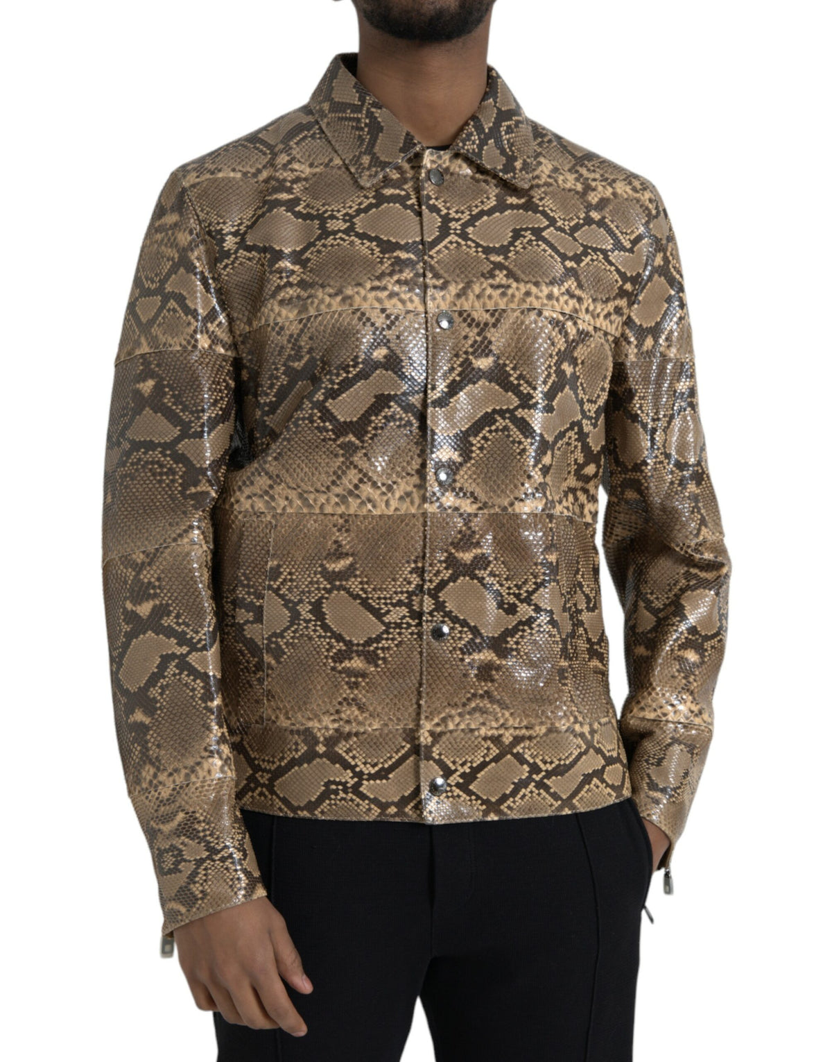 Blouson motard en cuir exotique beige Dolce &amp; Gabbana