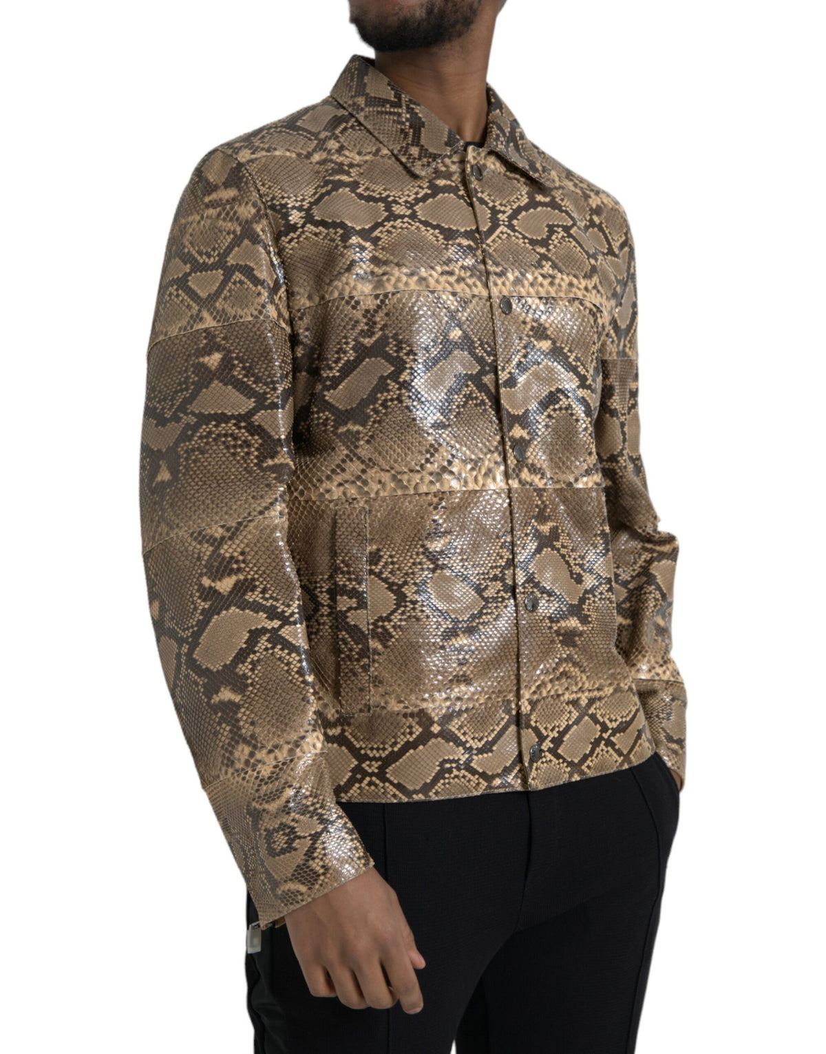 Blouson motard en cuir exotique beige Dolce &amp; Gabbana