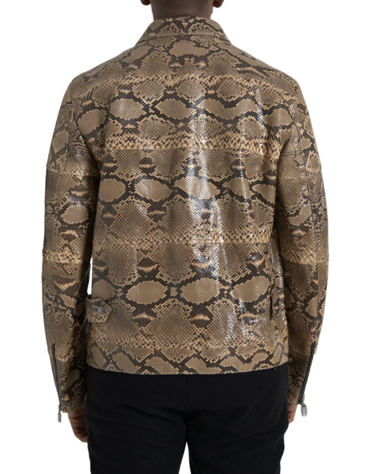 Blouson motard en cuir exotique beige Dolce &amp; Gabbana