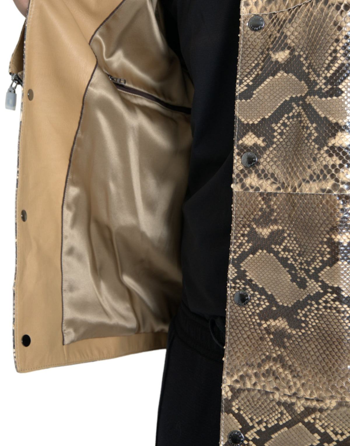 Blouson motard en cuir exotique beige Dolce &amp; Gabbana