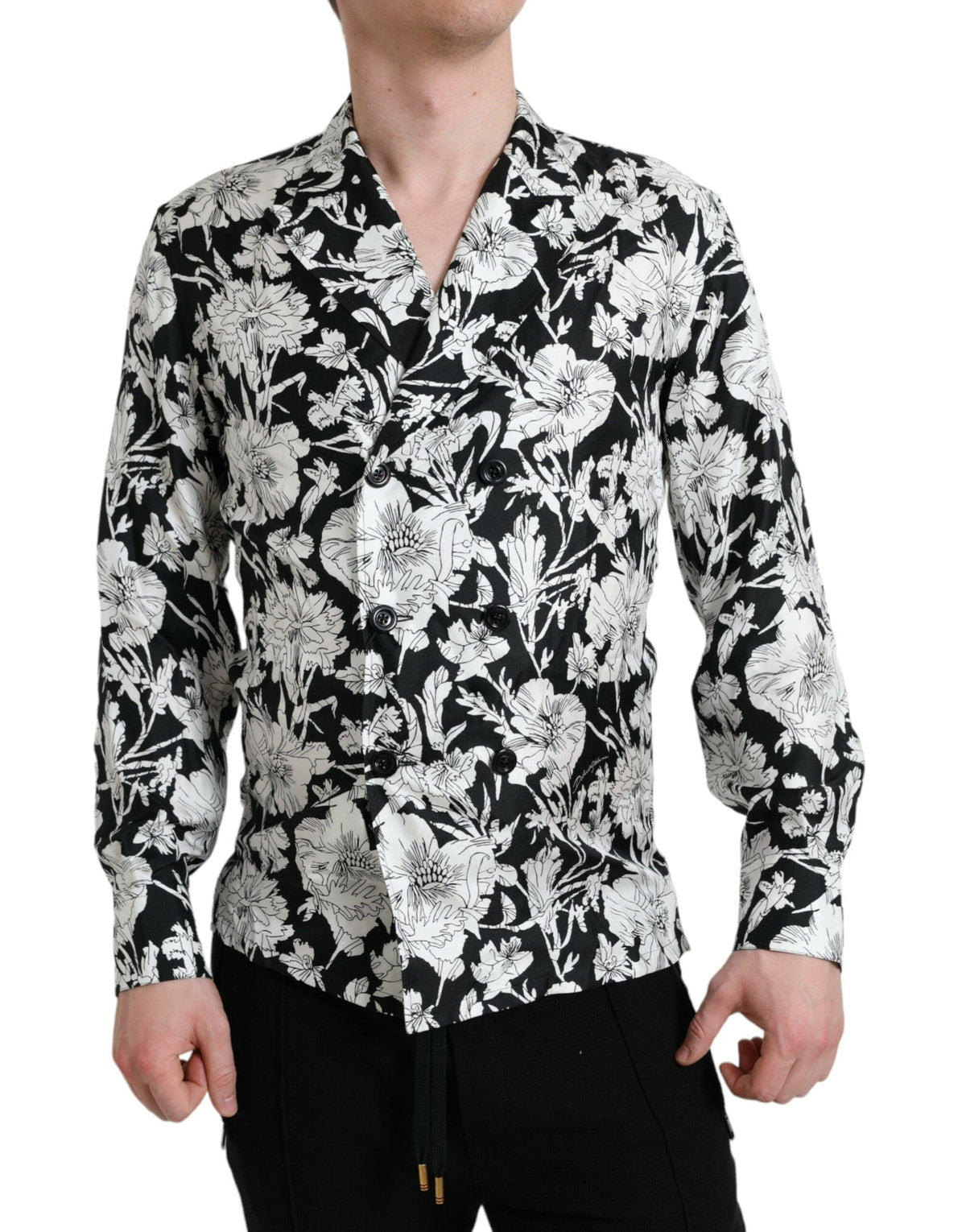 Chemise boutonnée décontractée à fleurs noires et blanches Dolce &amp; Gabbana