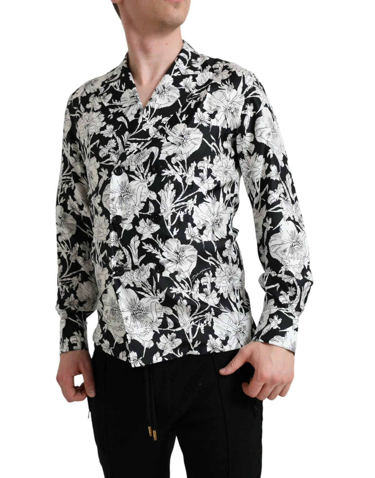 Chemise boutonnée décontractée à fleurs noires et blanches Dolce &amp; Gabbana