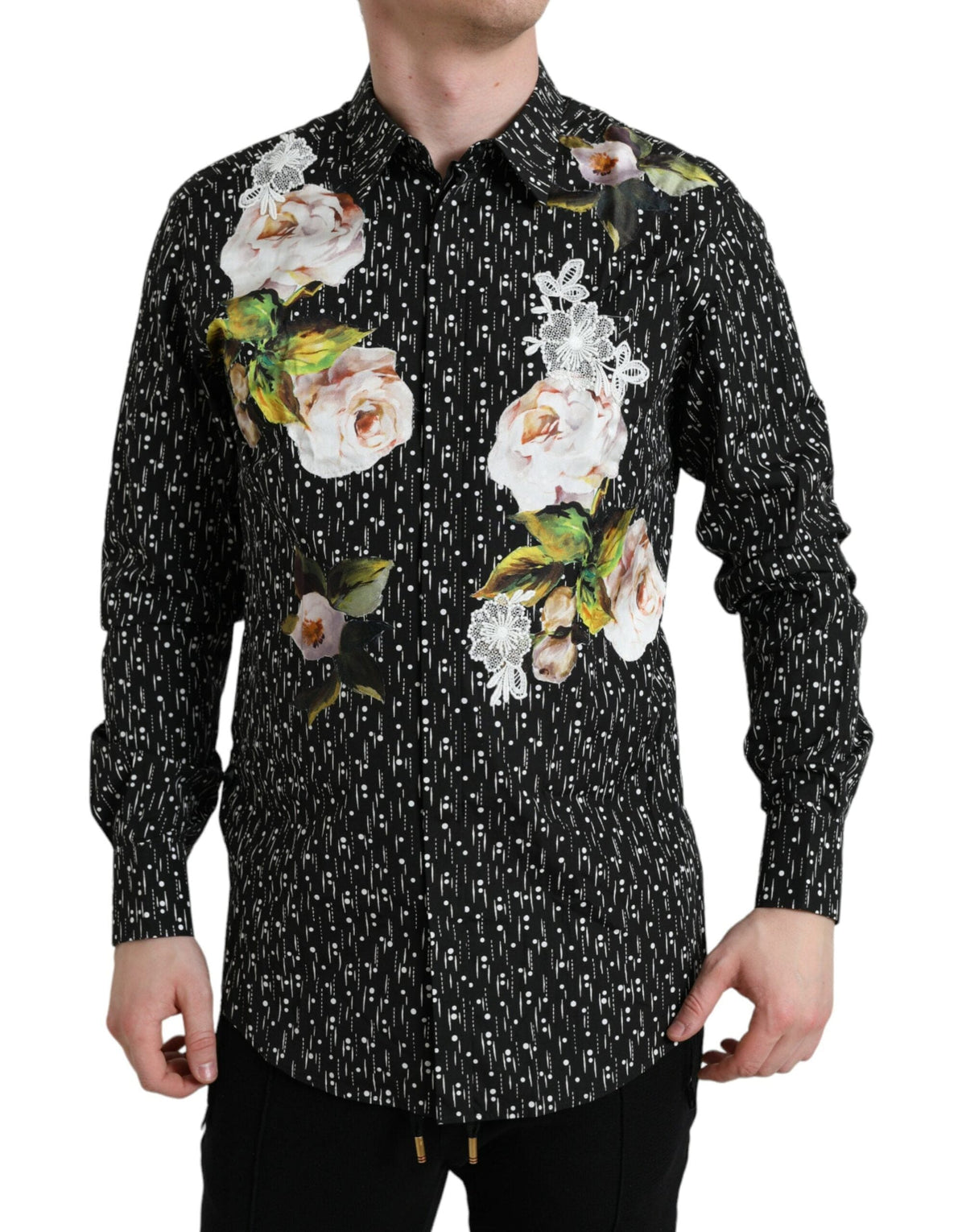 Chemise habillée noire à fleurs pour homme Dolce &amp; Gabbana GOLD