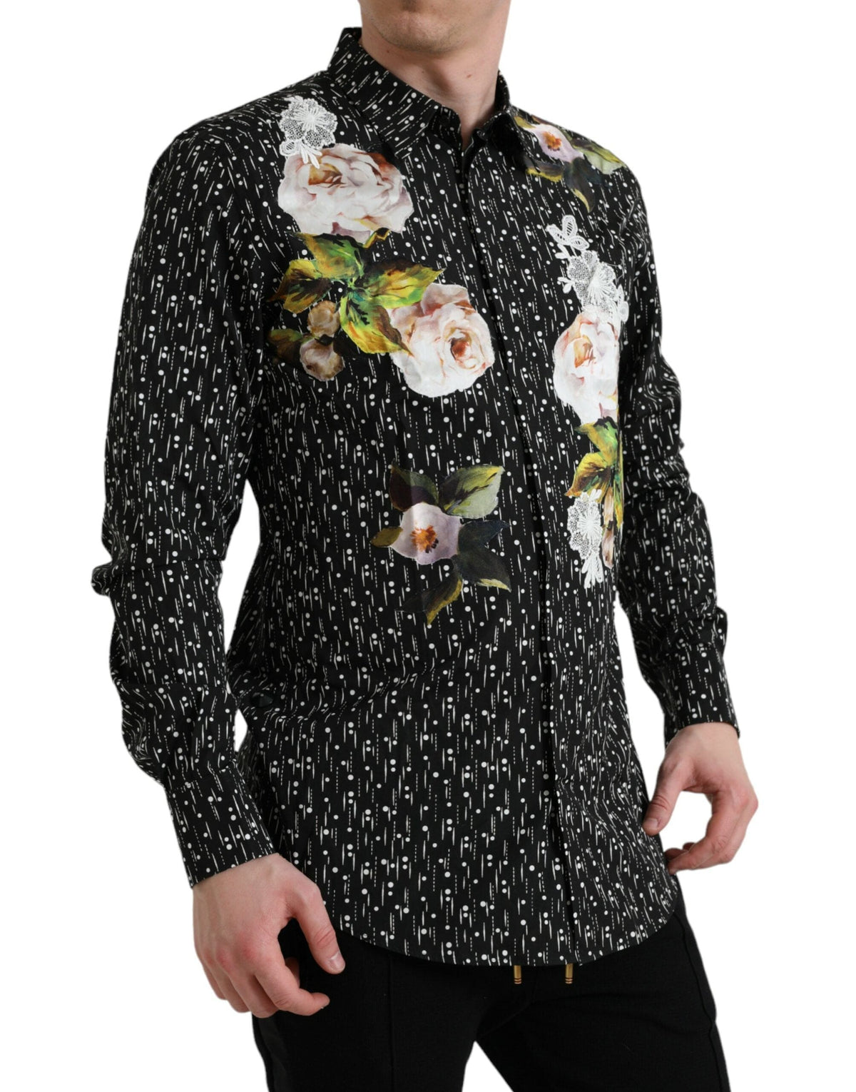 Chemise habillée noire à fleurs pour homme Dolce &amp; Gabbana GOLD