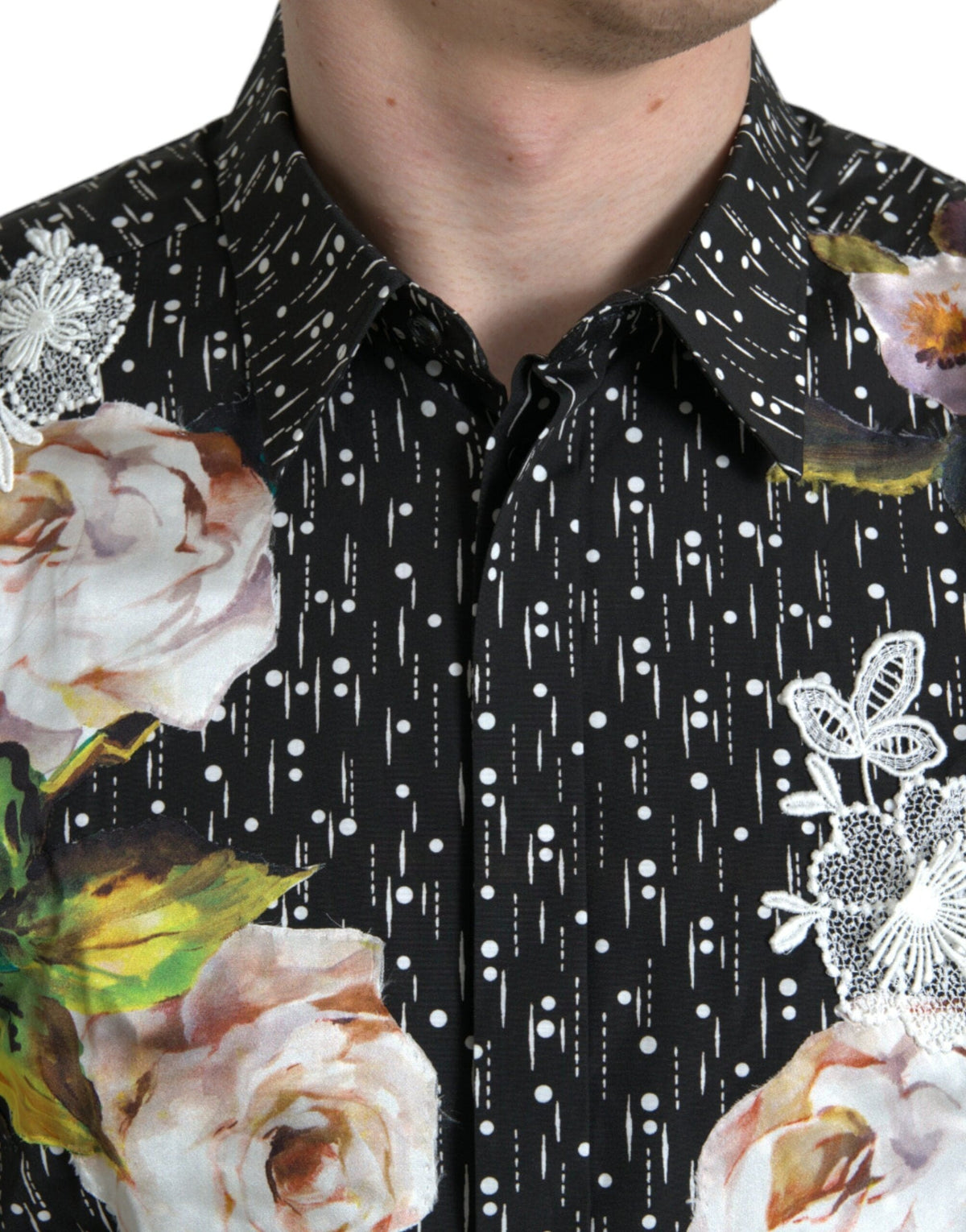 Chemise habillée noire à fleurs pour homme Dolce &amp; Gabbana GOLD