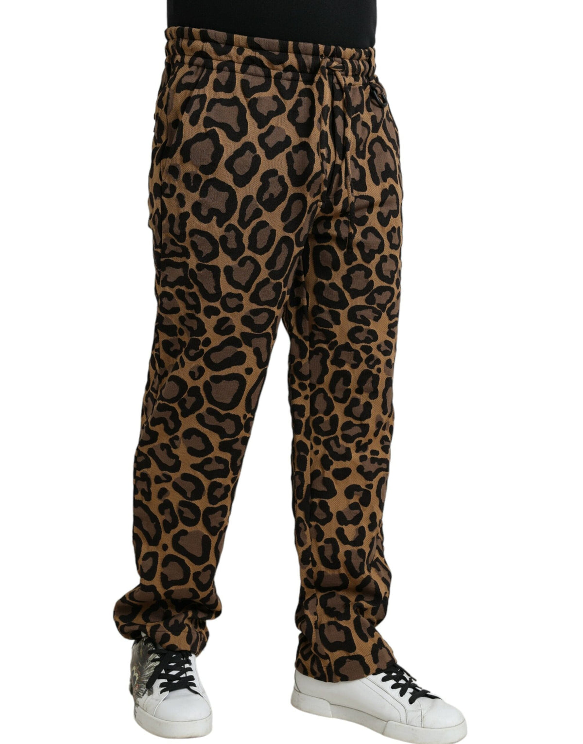 Pantalones jogger de poliéster con estampado de leopardo en marrón de Dolce &amp; Gabbana