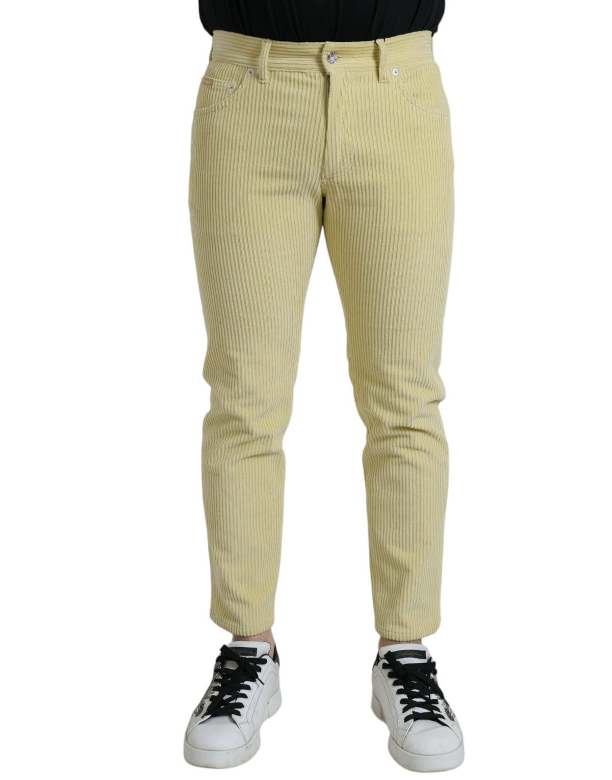 Jean skinny en velours côtelé jaune Dolce &amp; Gabbana avec plaque logo