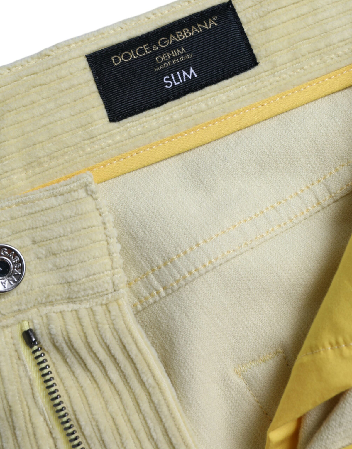 Jean skinny en velours côtelé jaune Dolce &amp; Gabbana avec plaque logo