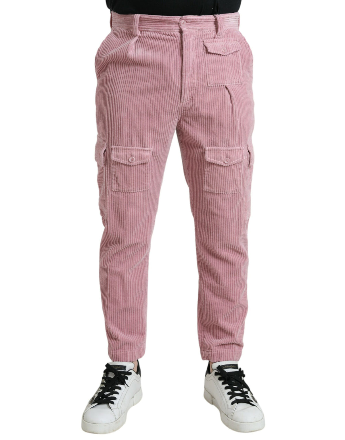 Jean skinny cargo en coton stretch rose en velours côtelé Dolce &amp; Gabbana