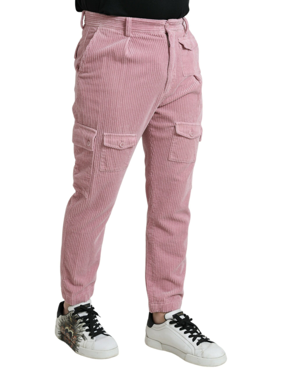 Jean skinny cargo en coton stretch rose en velours côtelé Dolce &amp; Gabbana