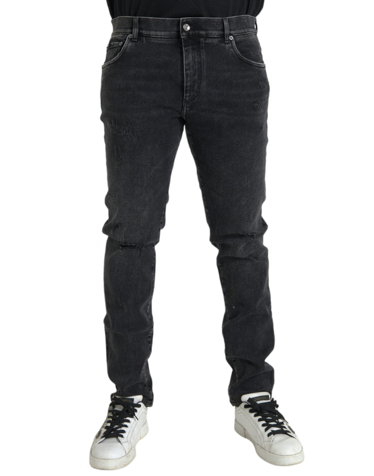 Jean skinny en coton stretch gris avec logo Dolce &amp; Gabbana