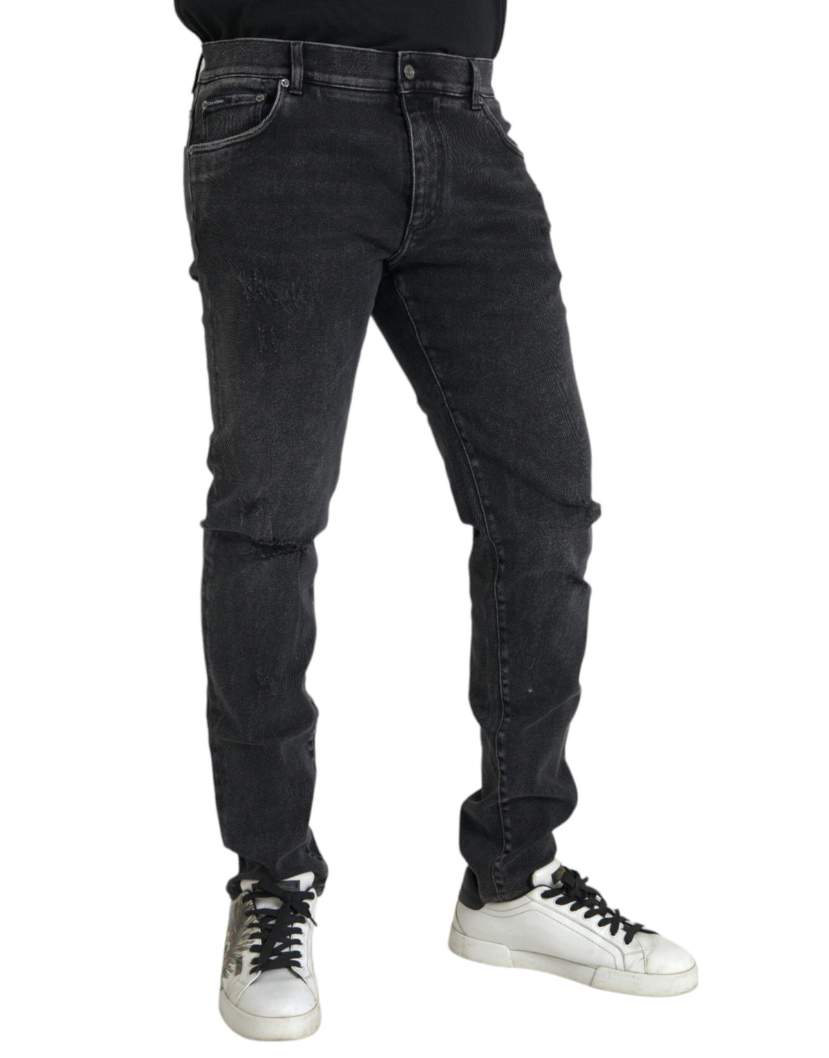 Jean skinny en coton stretch gris avec logo Dolce &amp; Gabbana