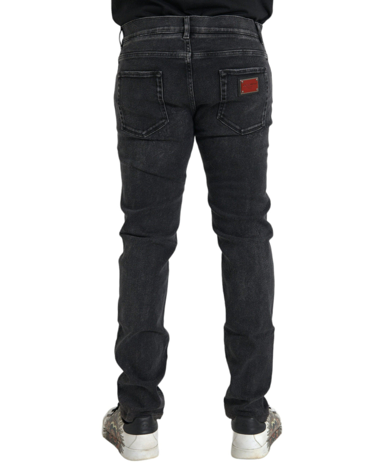 Jean skinny en coton stretch gris avec logo Dolce &amp; Gabbana