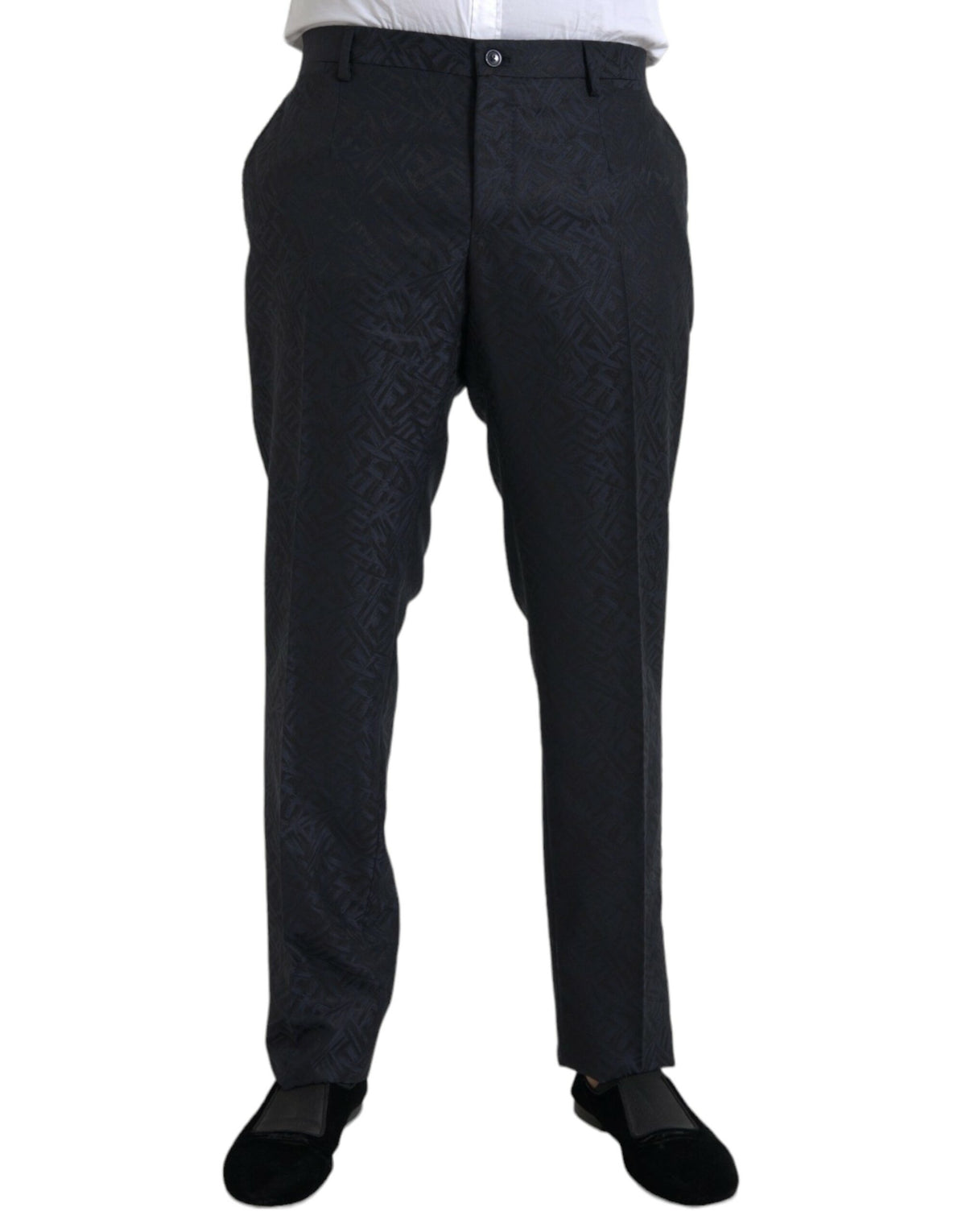 Pantalon habillé skinny en laine brocart bleu Dolce &amp; Gabbana pour homme