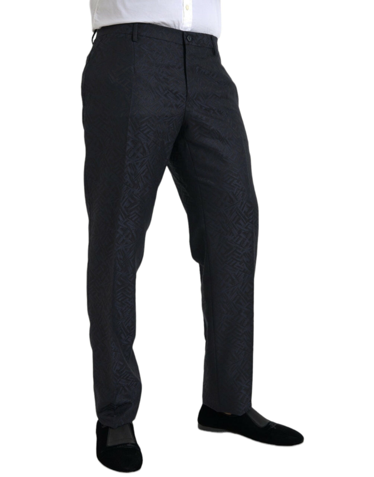 Pantalon habillé skinny en laine brocart bleu Dolce &amp; Gabbana pour homme