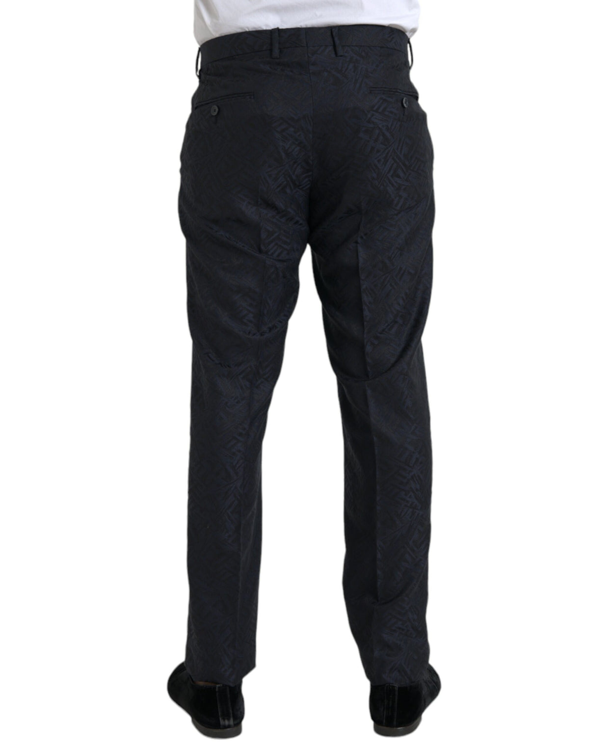 Pantalon habillé skinny en laine brocart bleu Dolce &amp; Gabbana pour homme