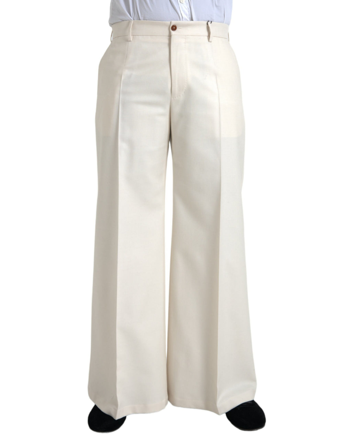 Pantalon large taille moyenne en laine blanche Dolce &amp; Gabbana