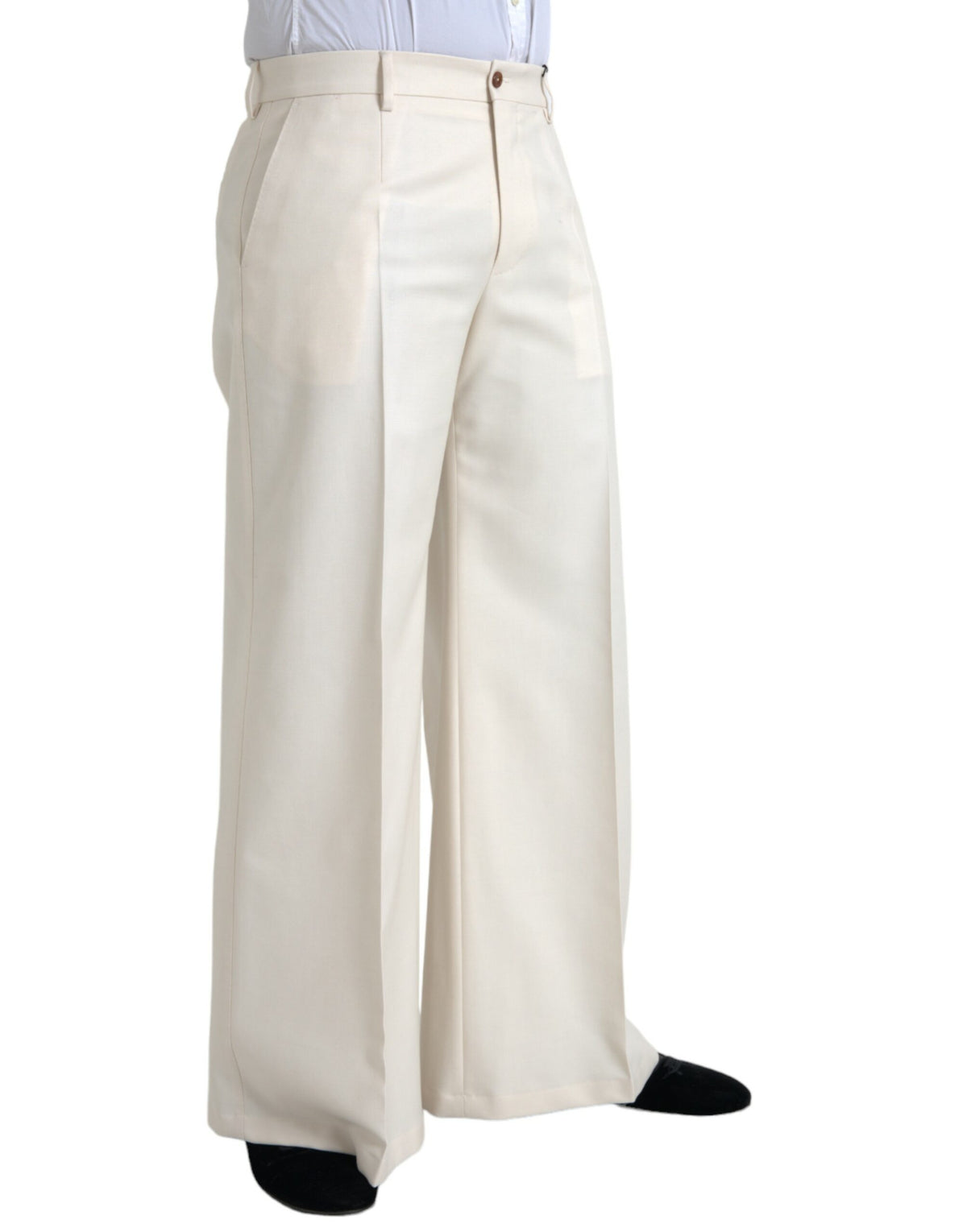 Pantalon large taille moyenne en laine blanche Dolce &amp; Gabbana