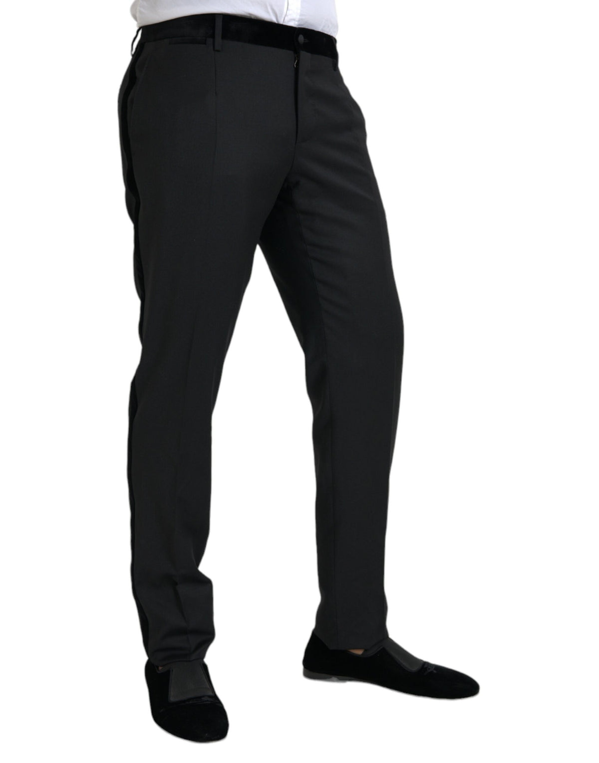 Pantalon skinny en soie noire Dolce &amp; Gabbana pour homme