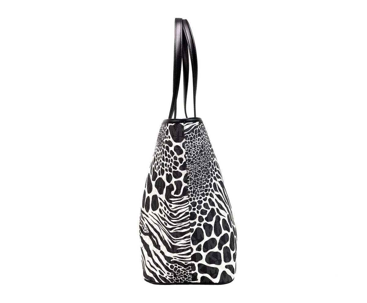 Sac à main fourre-tout ouvert en PVC noir à imprimé animalier Michael Kors Carter