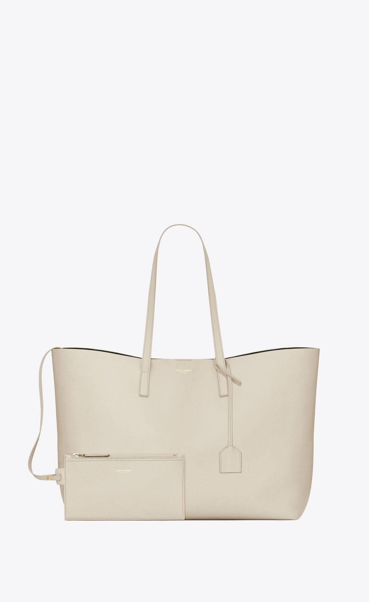 Bolso de hombro tipo tote de piel de becerro blanca de Saint Laurent