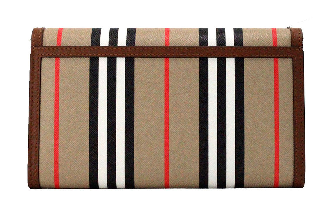 Sac à bandoulière portefeuille en cuir E-Canvas marron Burberry Hannah Icon Stripe Archive