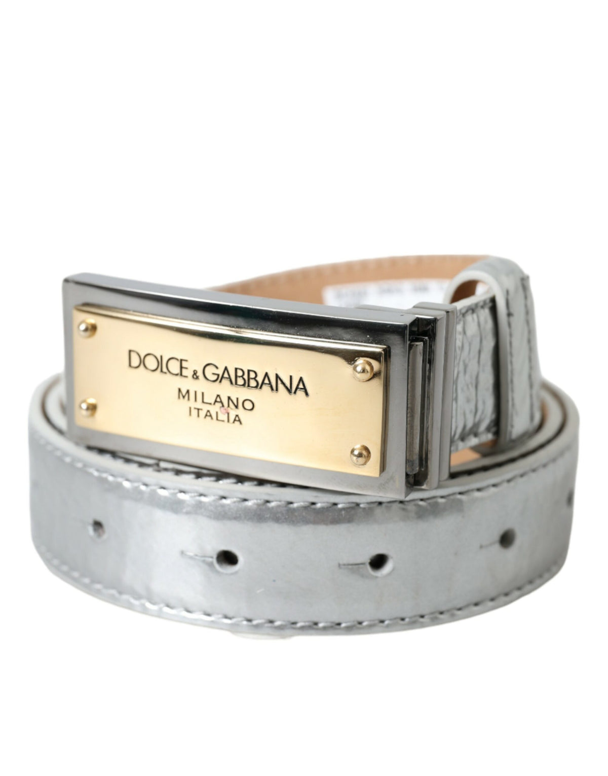 Ceinture Dolce &amp; Gabbana en cuir argenté avec boucle en métal et logo pour homme