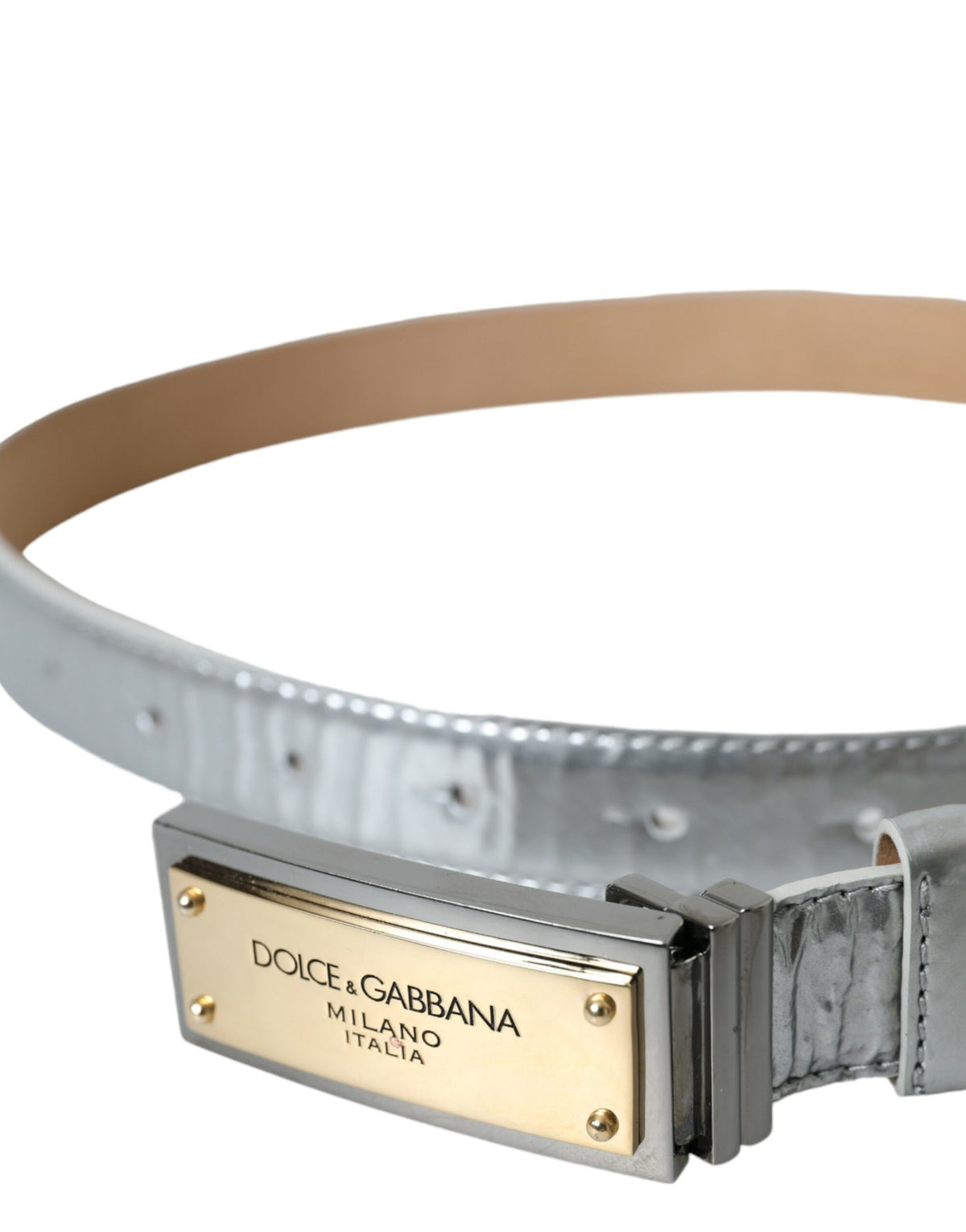 Ceinture Dolce &amp; Gabbana en cuir argenté avec boucle en métal et logo pour homme