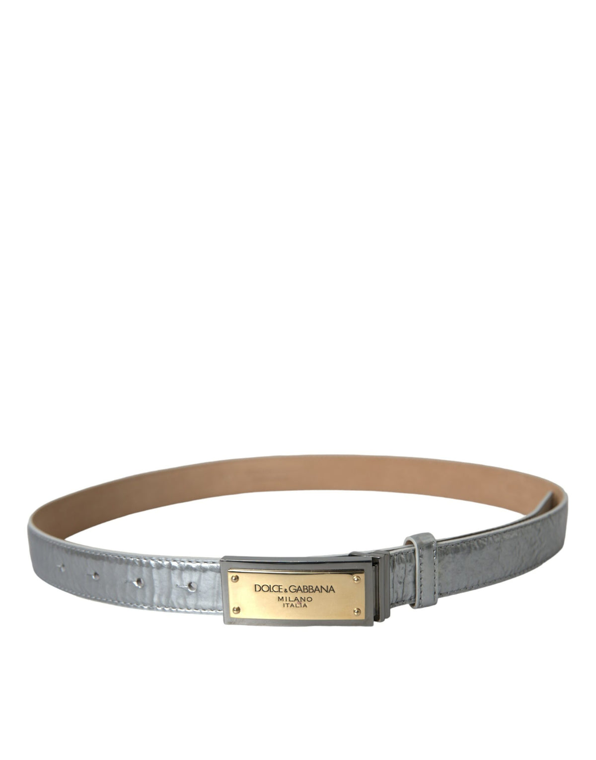 Ceinture Dolce &amp; Gabbana en cuir argenté avec boucle en métal et logo pour homme