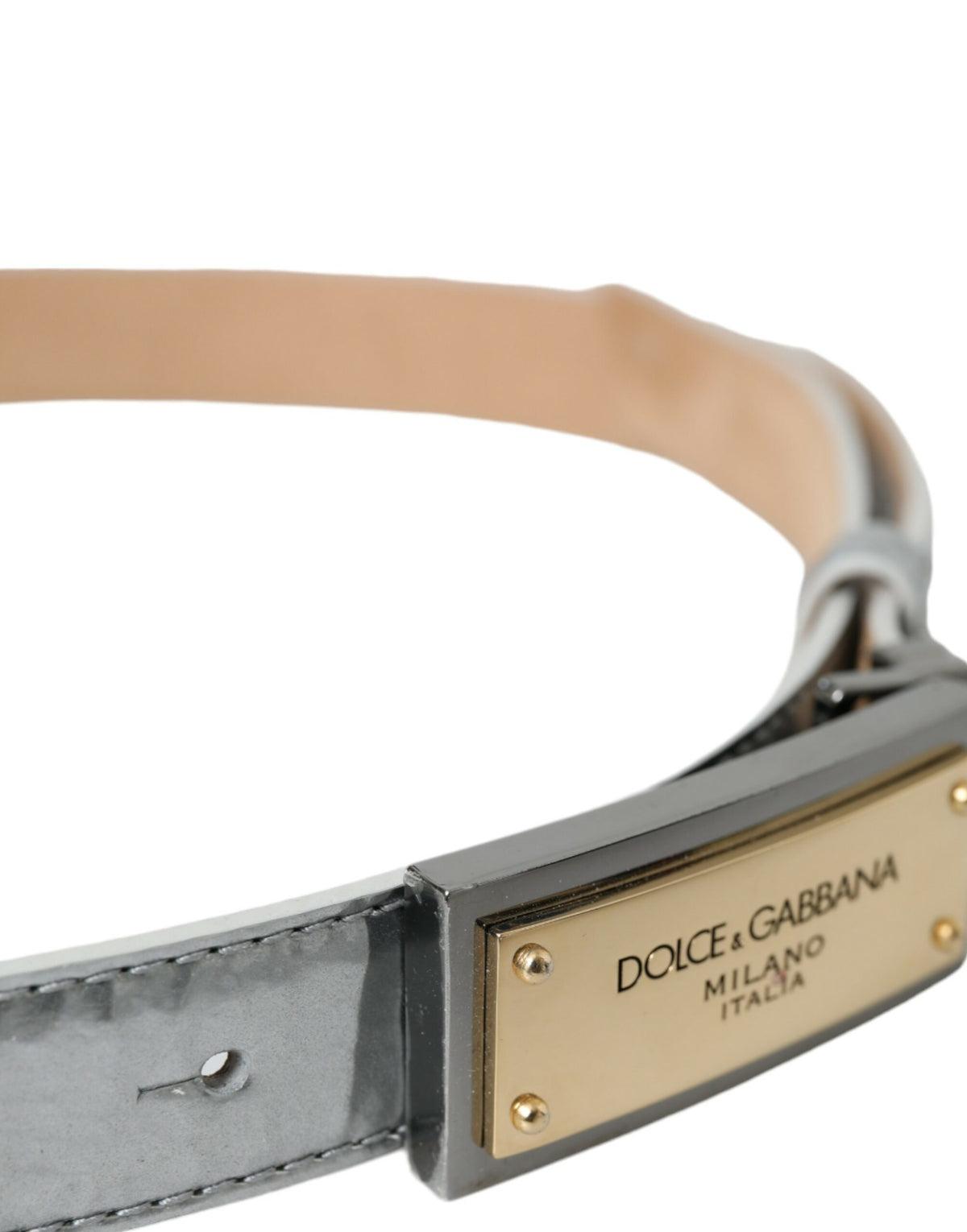 Ceinture Dolce &amp; Gabbana en cuir argenté avec boucle en métal et logo pour homme