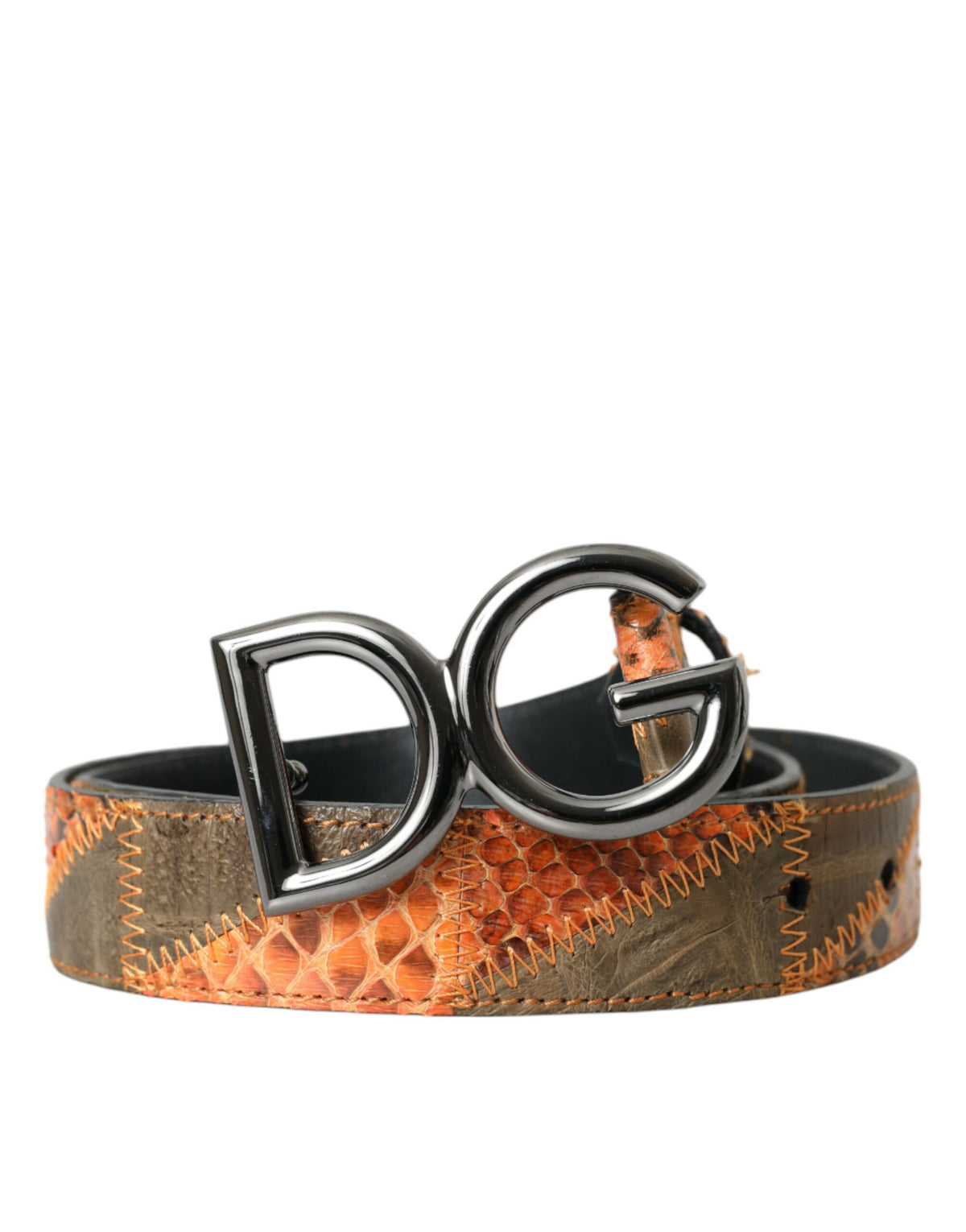 Ceinture à boucle logo en cuir python patchwork Dolce &amp; Gabbana pour hommes