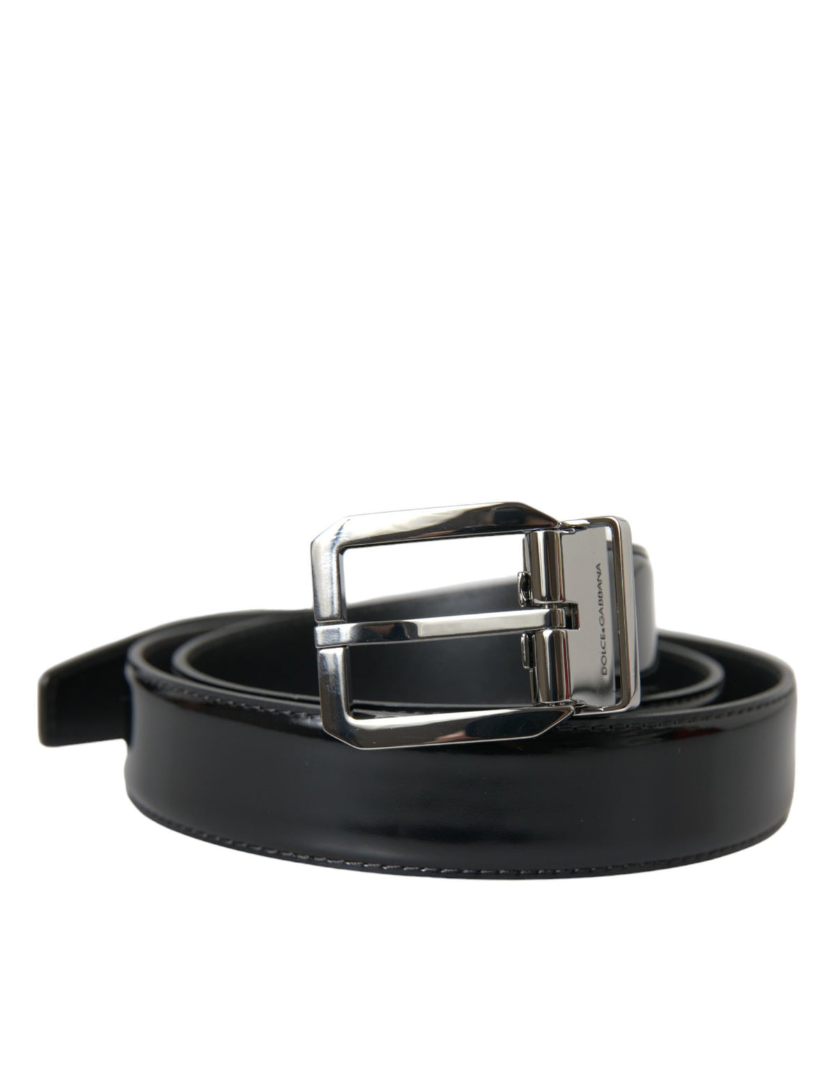 Ceinture Dolce &amp; Gabbana en cuir noir avec boucle en métal argenté pour homme