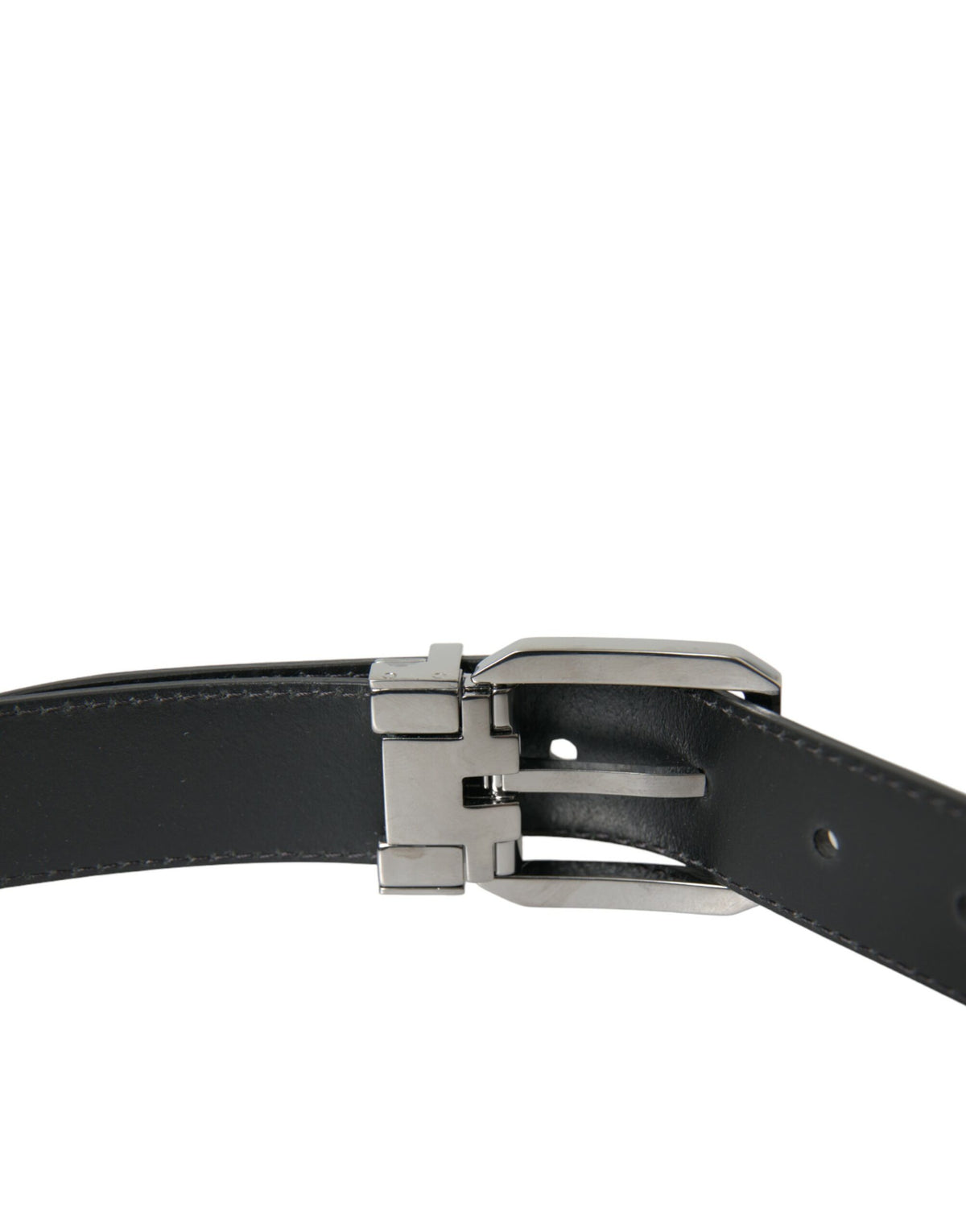 Ceinture Dolce &amp; Gabbana en cuir noir avec boucle en métal argenté pour homme