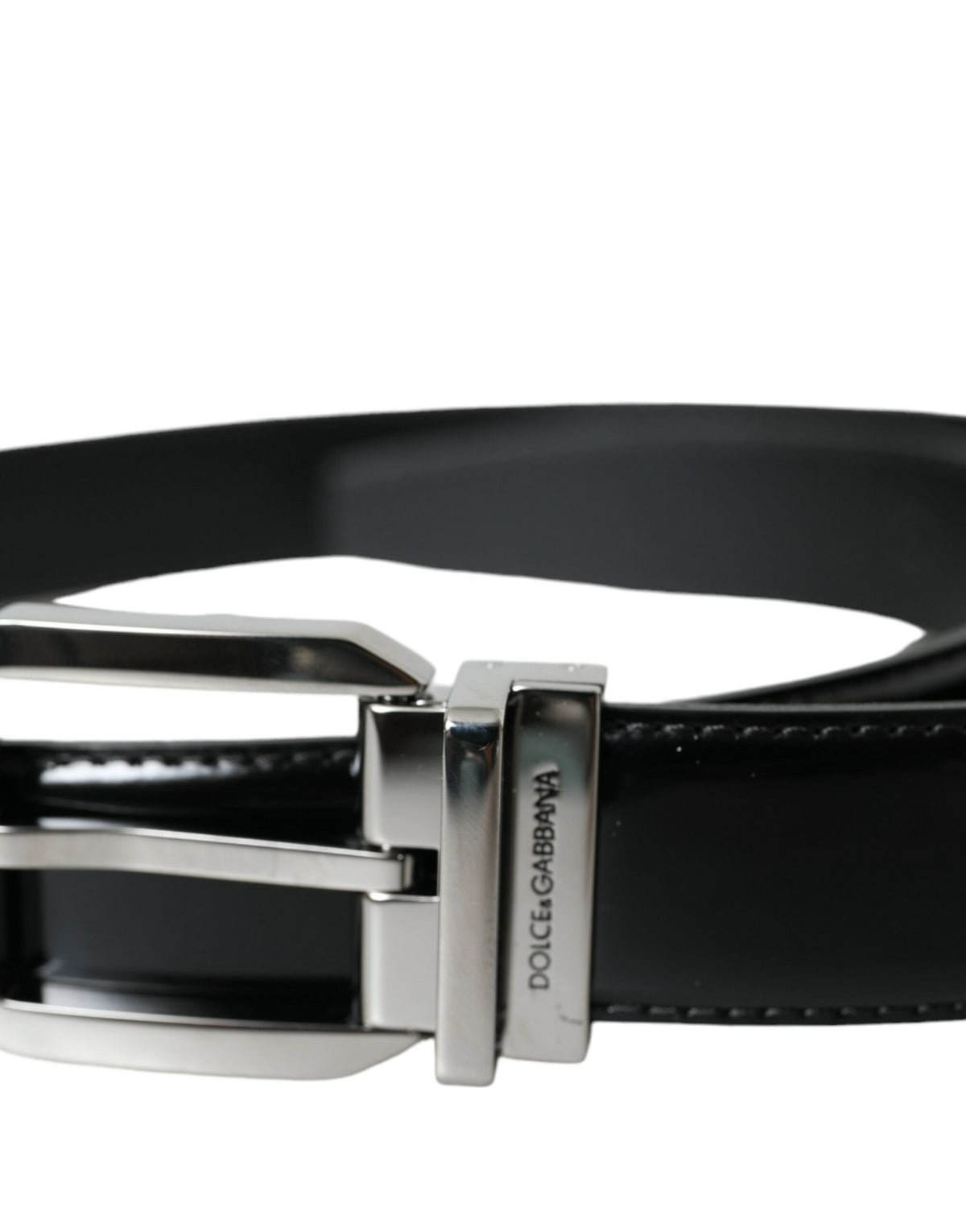 Ceinture Dolce &amp; Gabbana en cuir noir avec boucle en métal argenté pour homme