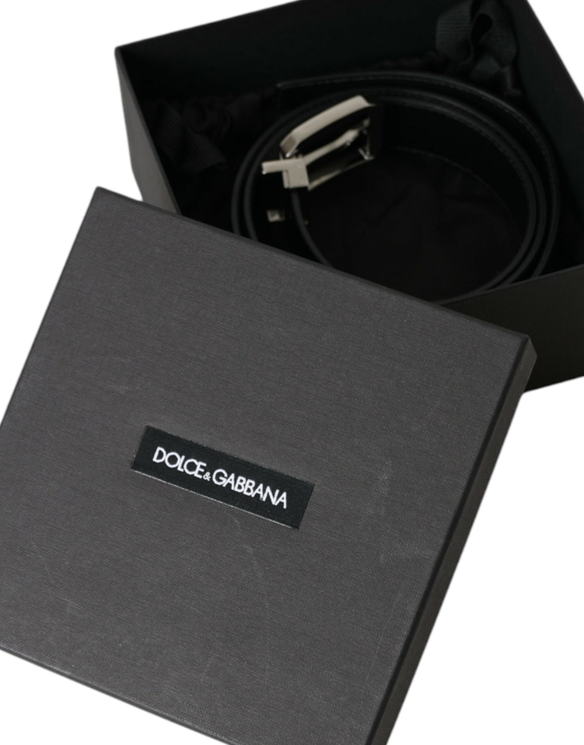 Ceinture Dolce &amp; Gabbana en cuir noir avec boucle en métal argenté pour homme