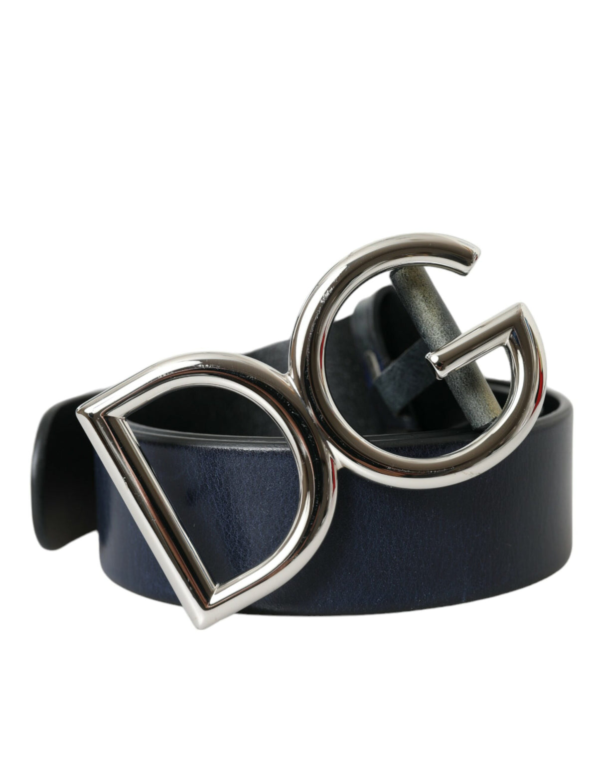 Ceinture Dolce &amp; Gabbana en cuir bleu avec boucle en métal argenté pour homme