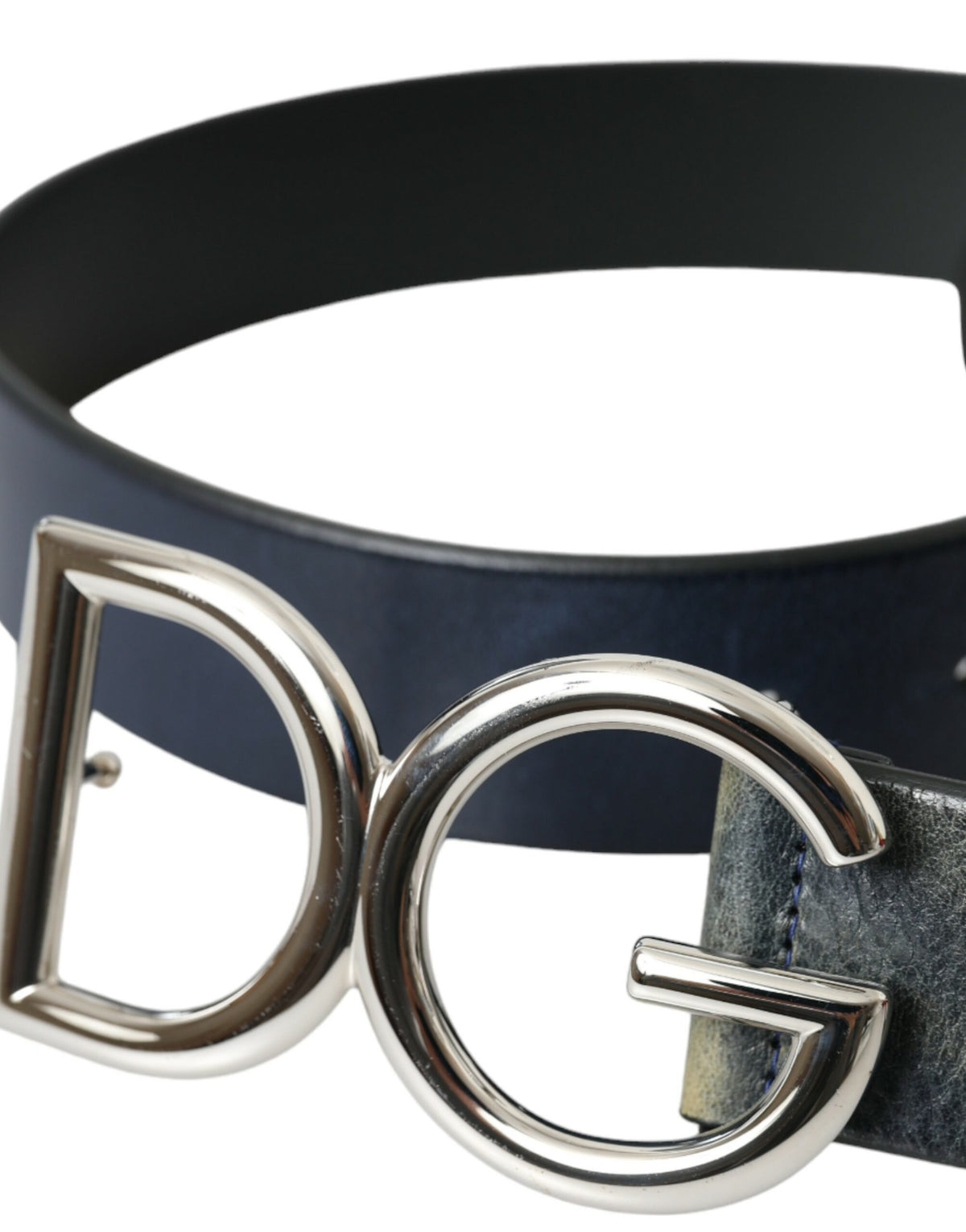 Ceinture Dolce &amp; Gabbana en cuir bleu avec boucle en métal argenté pour homme