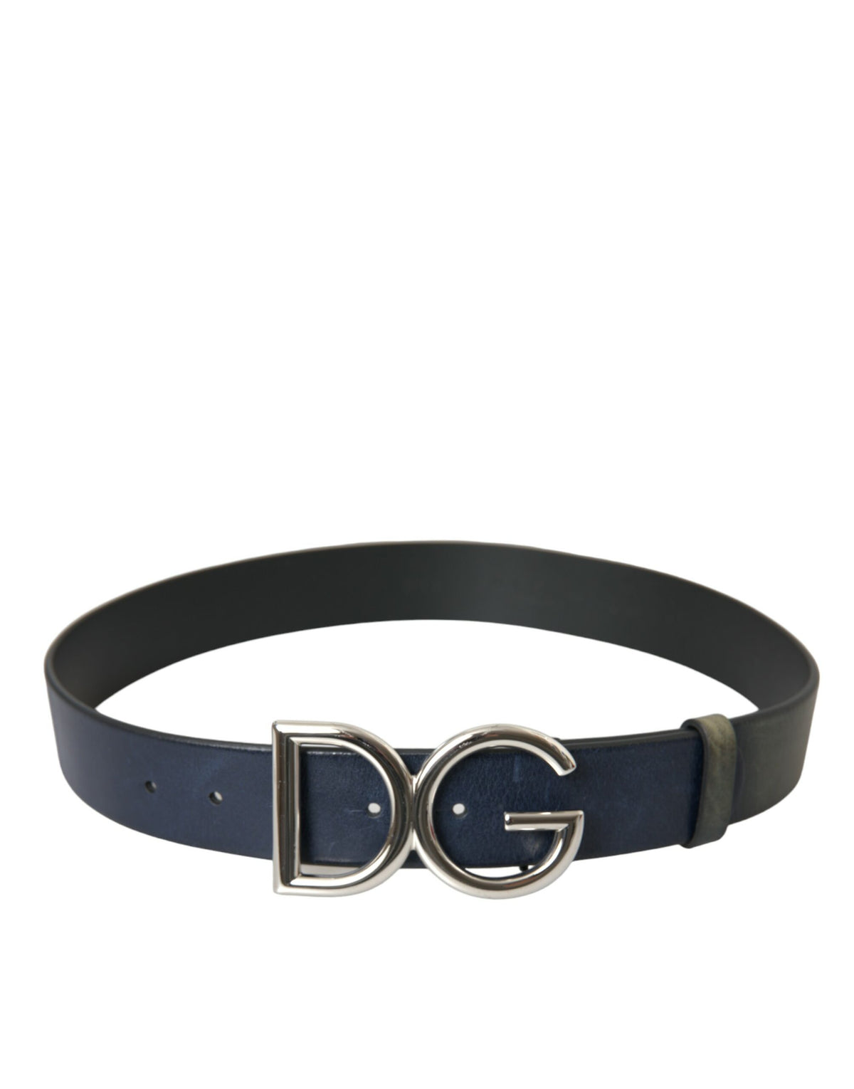 Ceinture Dolce &amp; Gabbana en cuir bleu avec boucle en métal argenté pour homme