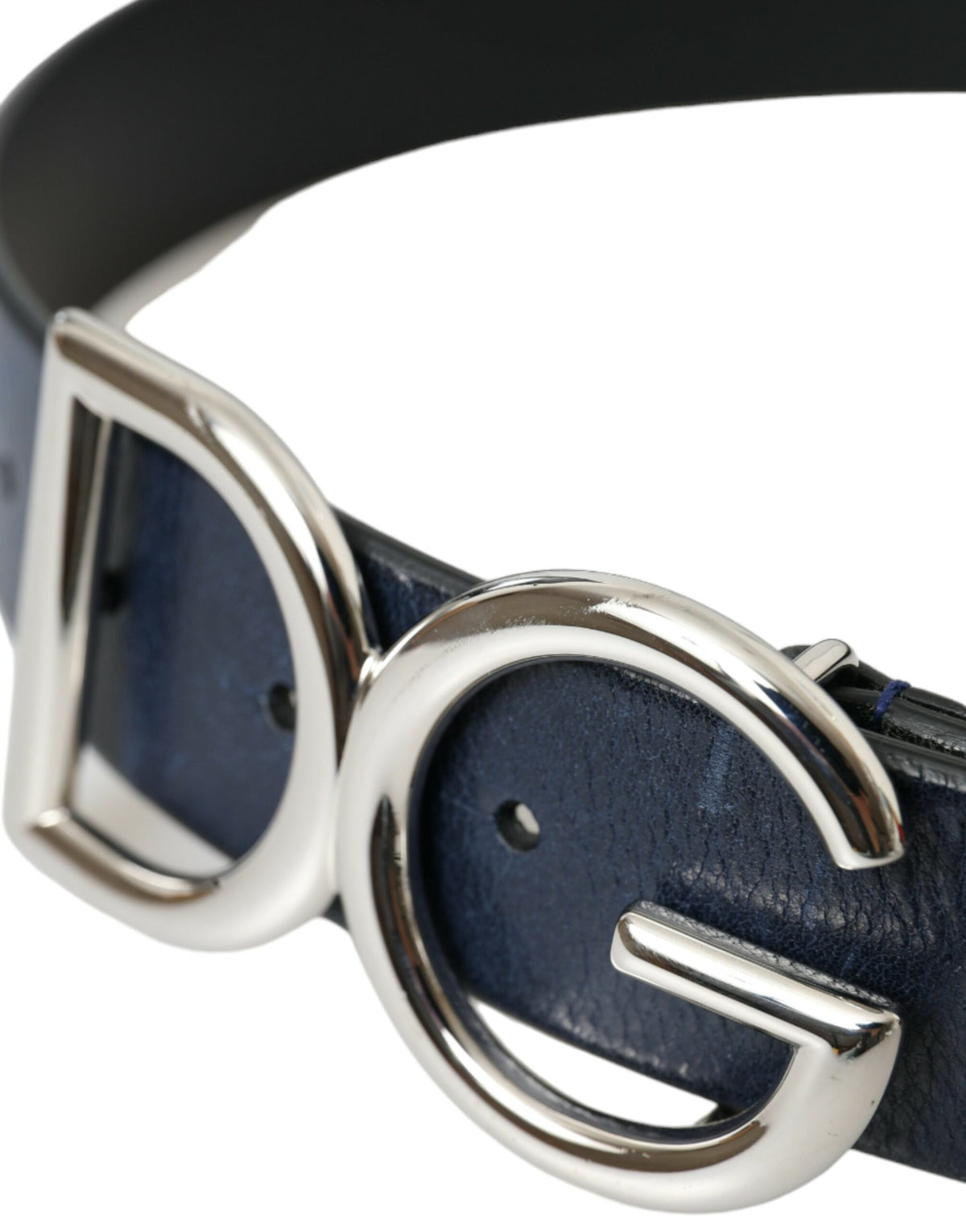 Ceinture Dolce &amp; Gabbana en cuir bleu avec boucle en métal argenté pour homme