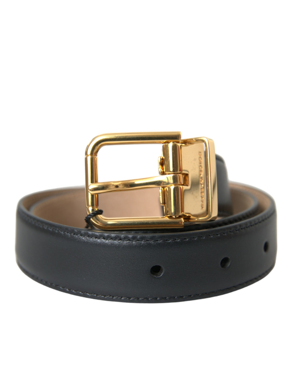 Ceinture Dolce &amp; Gabbana en cuir noir avec boucle en métal doré pour homme