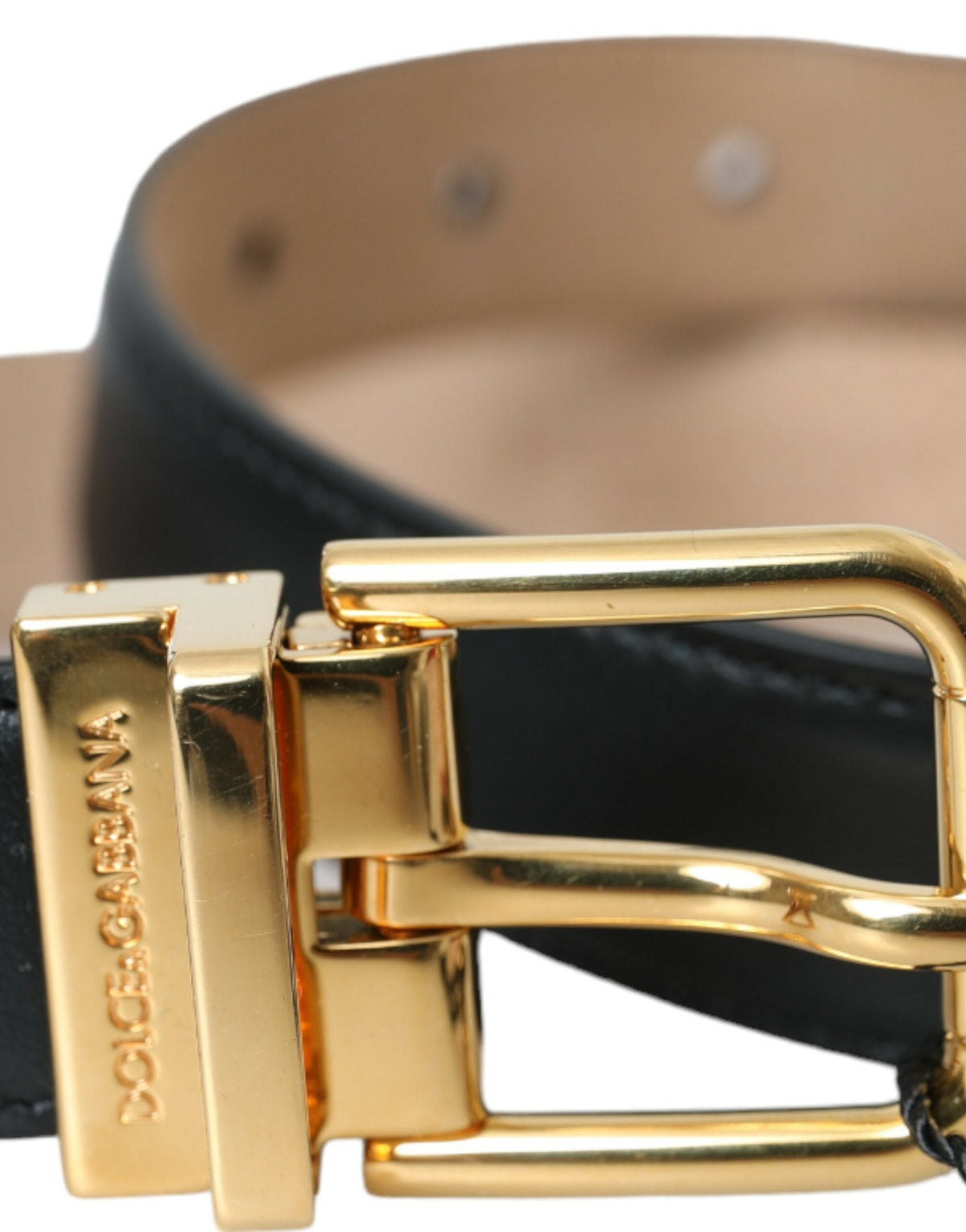 Ceinture Dolce &amp; Gabbana en cuir noir avec boucle en métal doré pour homme