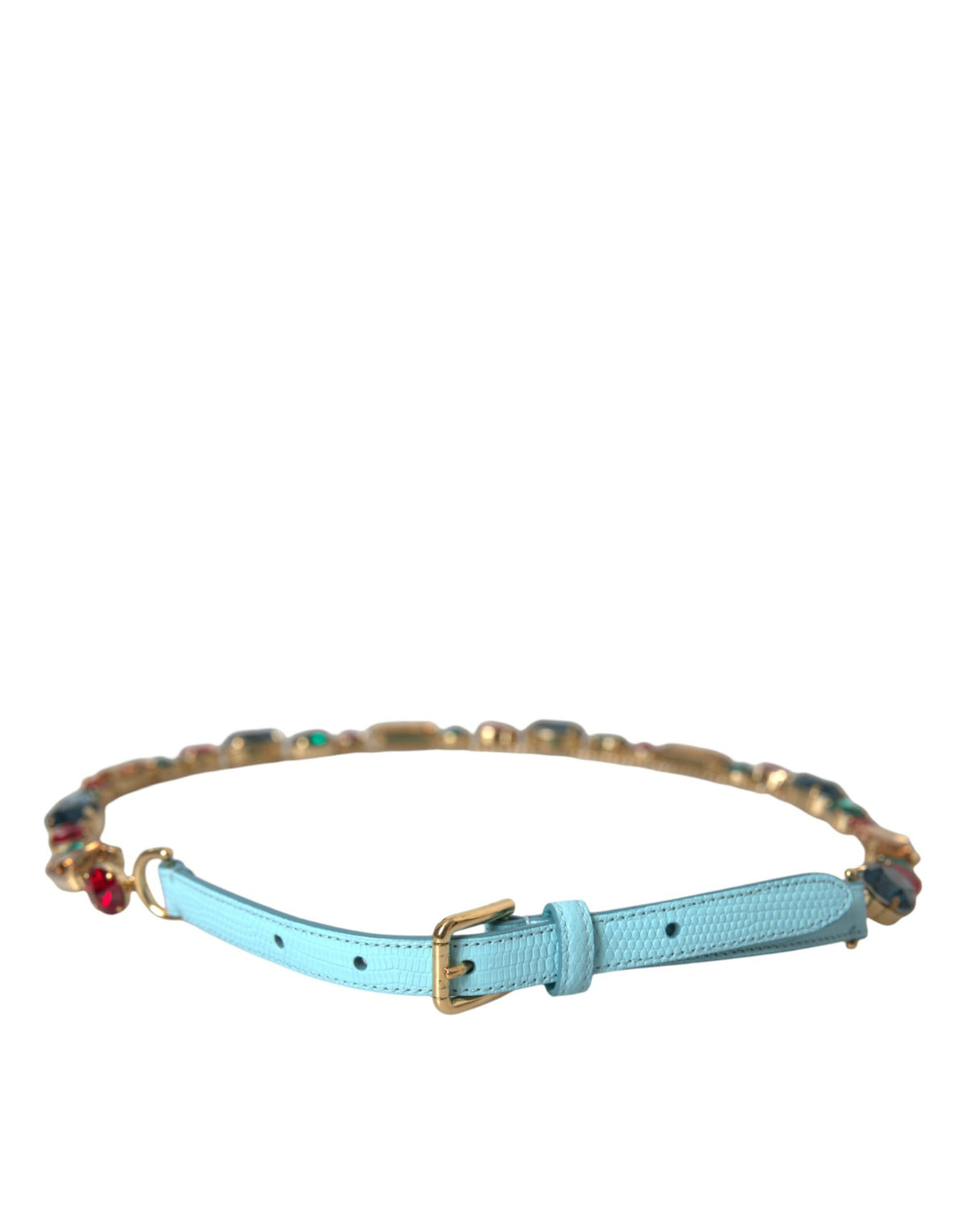 Ceinture en cuir bleu clair avec chaîne et cristaux Dolce &amp; Gabbana