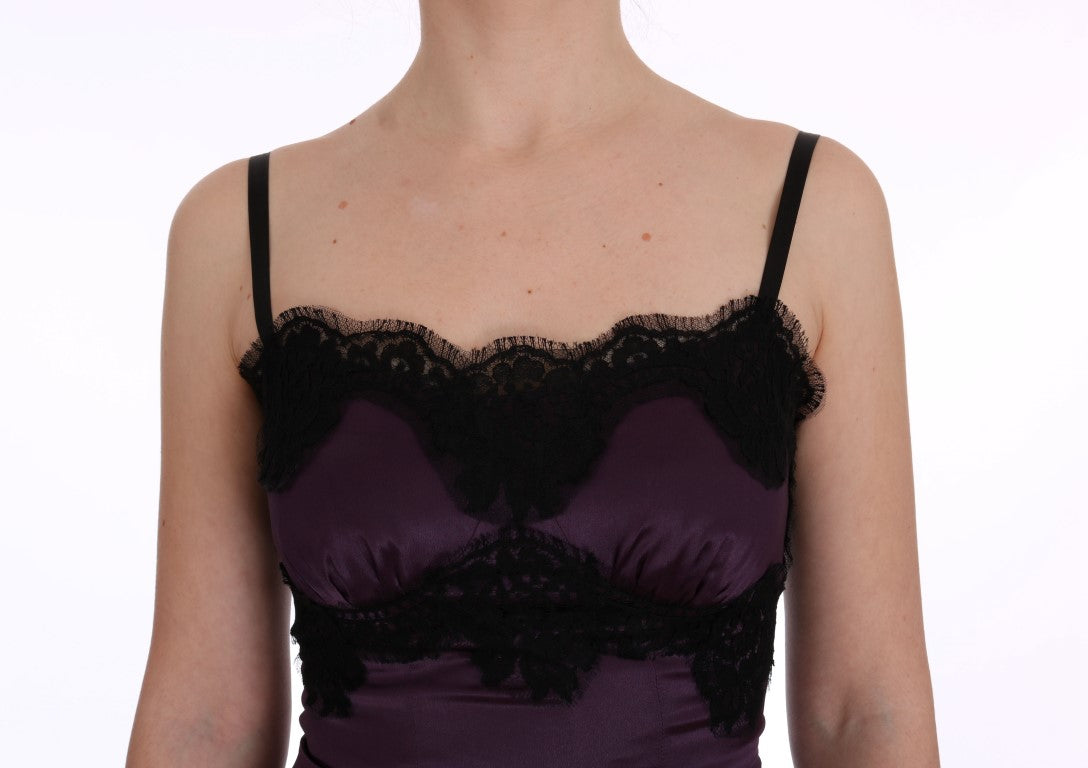 Robe droite élégante en dentelle de soie violette Dolce &amp; Gabbana