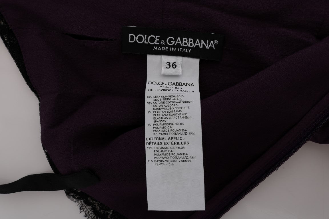 Robe droite élégante en dentelle de soie violette Dolce &amp; Gabbana