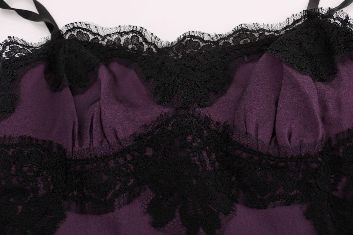 Robe droite élégante en dentelle de soie violette Dolce &amp; Gabbana