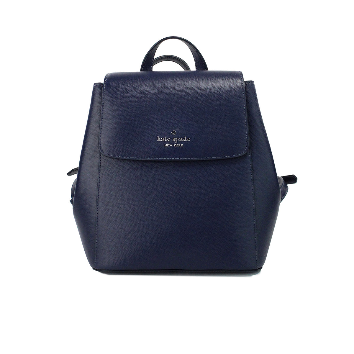 Sac à dos à bandoulière à rabat de taille moyenne en cuir Saffiano bleu marine Kate Spade Madison