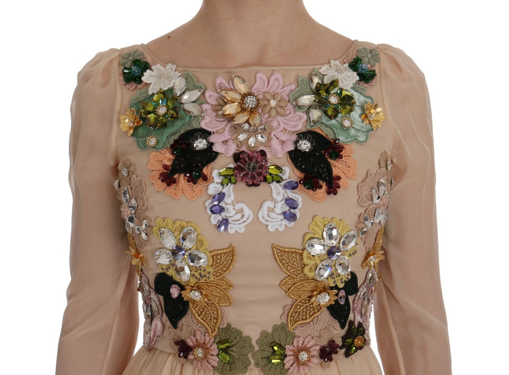 Robe longue élégante en soie brodée de fleurs Dolce &amp; Gabbana