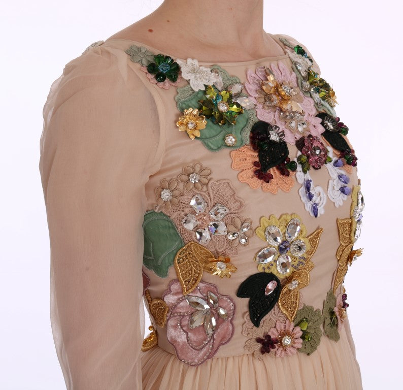 Robe longue élégante en soie brodée de fleurs Dolce &amp; Gabbana